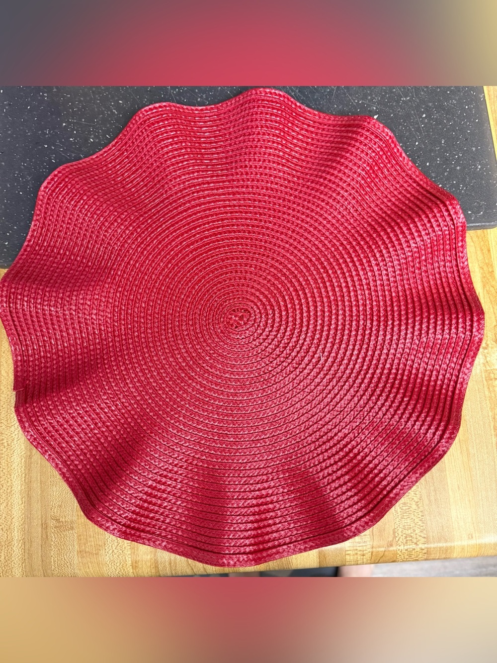 Set of 6 Decorative Round Ruffled Red Placemats- NWT